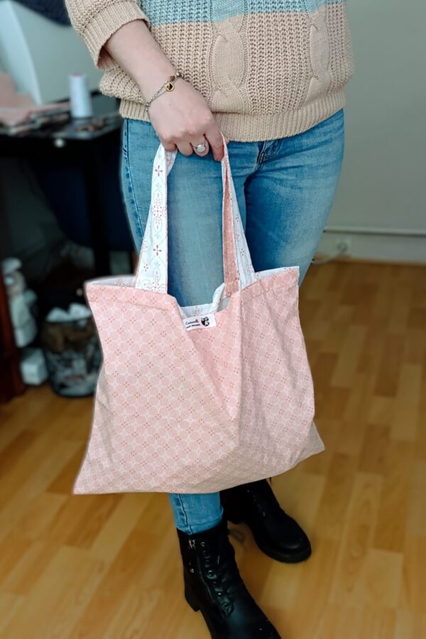 Tote bag bicolor rose/blanc- édition Fête de mères