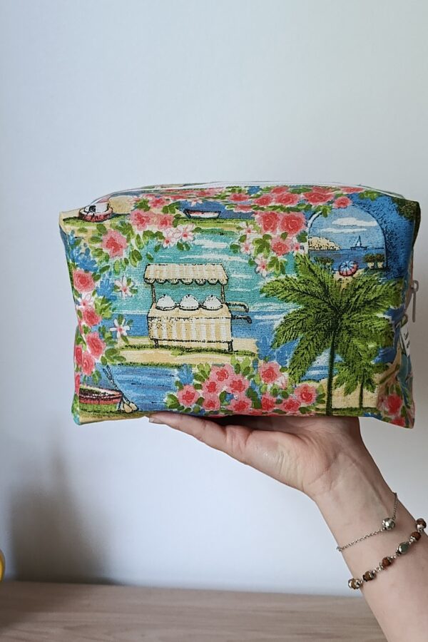 Grande pochette unique – Coton imprimé plage et blanc