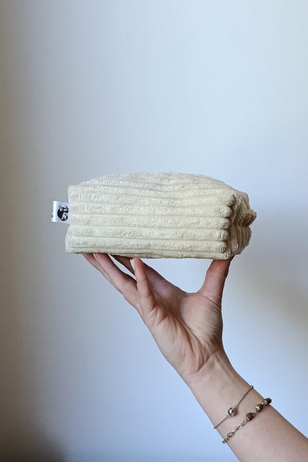 Petite pochette unique – Velours côtelé beige et fleuri rose